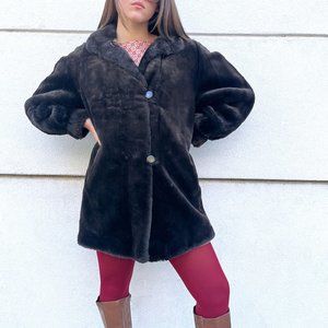 Vintage Chocolate Brown Faux Fur Soft Fluffy Winter Teddy Coat Jacket Reversable